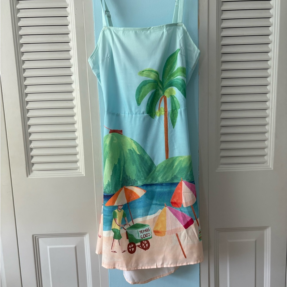 New SHEIN ocean scene sundress with tie back and adj straps. Size 6.